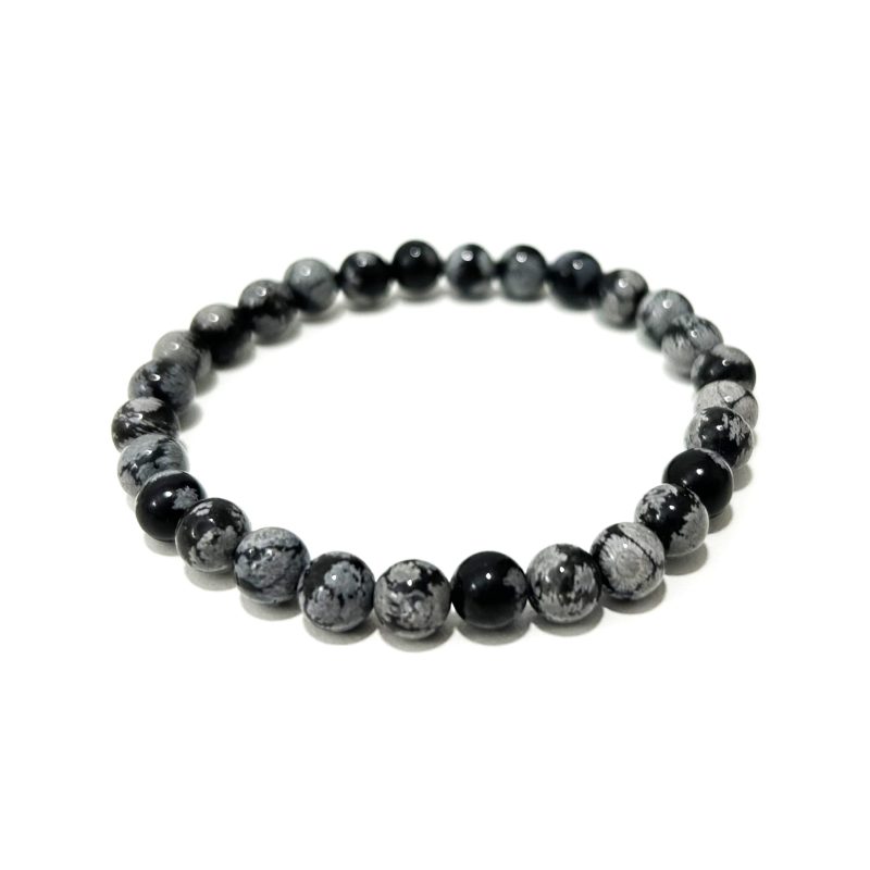 Pulseira Obsidiana Floco de Neve Rolada