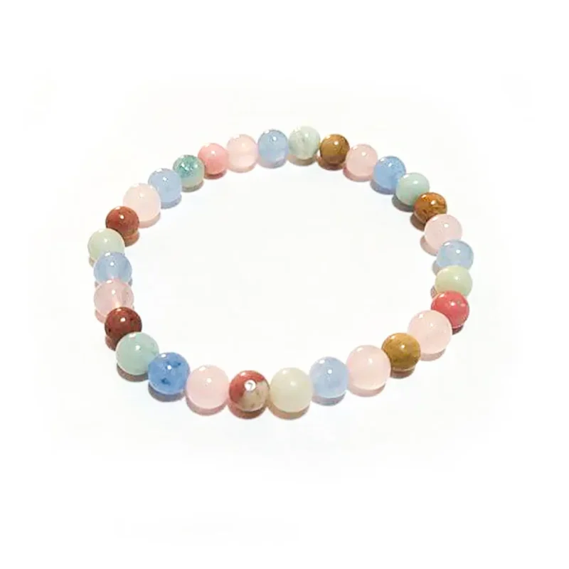 Pulseira Água Marinha, Quartzo Rosa, Amazonite e Thulite Rolada