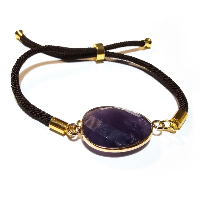 Pulseira Ametista Ajustável em Cordão